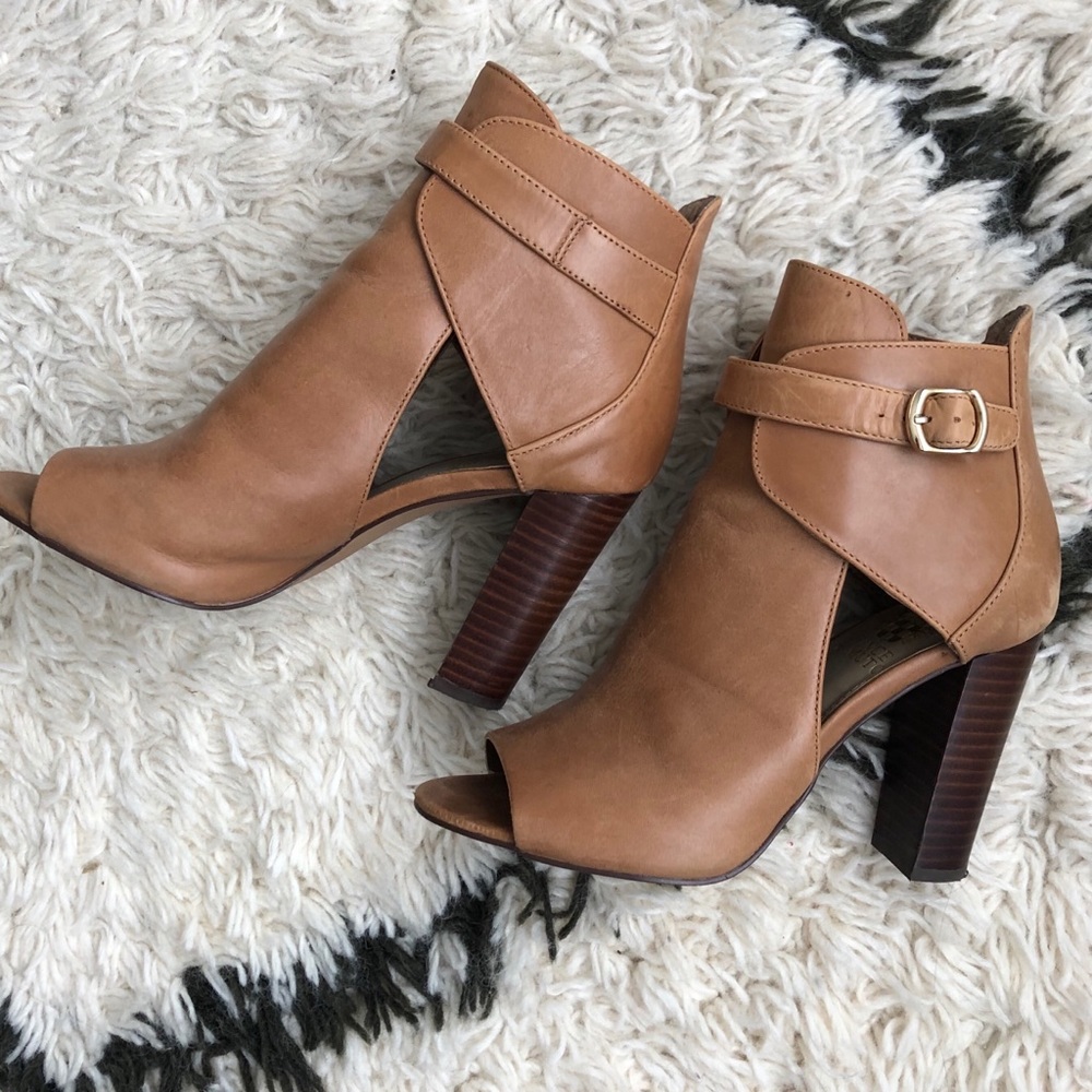 Vince Camuto Peep Toe Brown Leather Heeled Booties